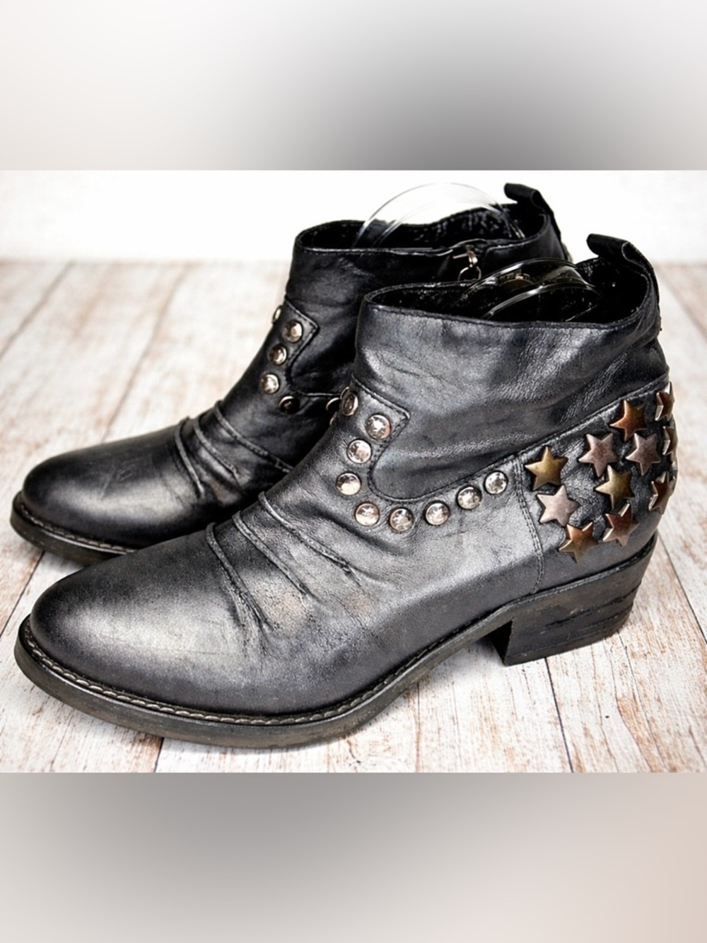 Strategia Ankle Boots Metallic Gray Studded Bootie Size 37 Made In Italy